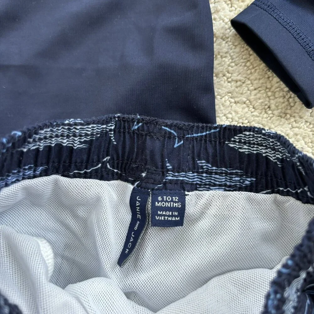 Janie And Jack Navy Blue Shark Swim Set